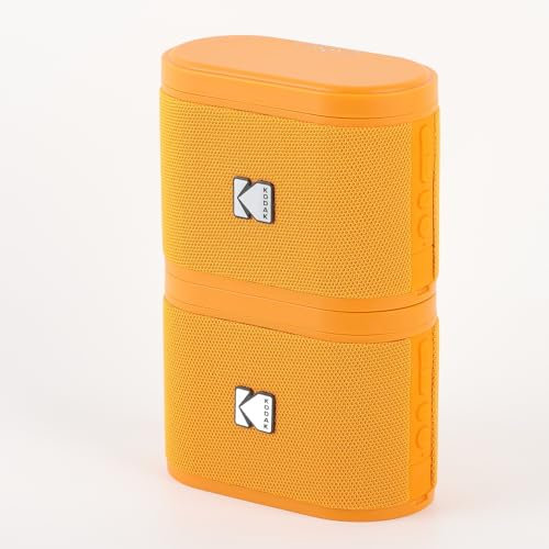 KODAK SOUNDBRIX Set med 2 trådlösa bärbara högtalare - anslutning upp till 100 högtalare - magnetisk docka och kraftfullt ljud 5 W - 3 timmars batteritid - orange