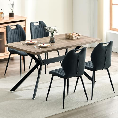 LEWE Esszimmergruppe Esstisch mit 4 Stühlen, 140 x 80 x 76 cm Rechteckig Esstisch aus Holz mit 4 Esszimmerstühle mit Hohe Rückenlehne, Schwarz Eisenbeine, für Küche Esszimmer und Wohnzimmer
