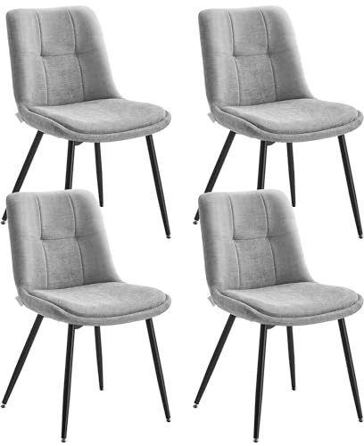 VASAGLE Esszimmerstuhl 4er Set, Küchenstuhl, Polsterstuhl, Chenille, Stuhl, bis 120 kg belastbar, Doppelkissen, Metallbeine, modern, für Esszimmer, Küche, Taubengrau KDC151G14