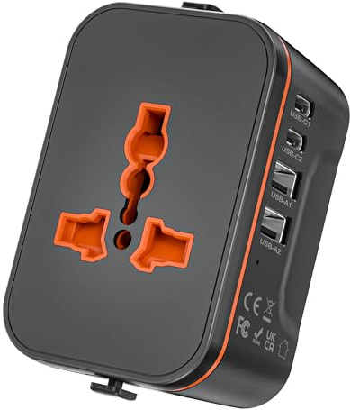 Universal Travel Adapter Worldwide with 2 USBC and 2 USB A Ports, International Travel Adapter Plug Adapter Worldwide Universal Plug UK Travel Charger for European EU,USA,UK,AUS,Thailand (HHT205)