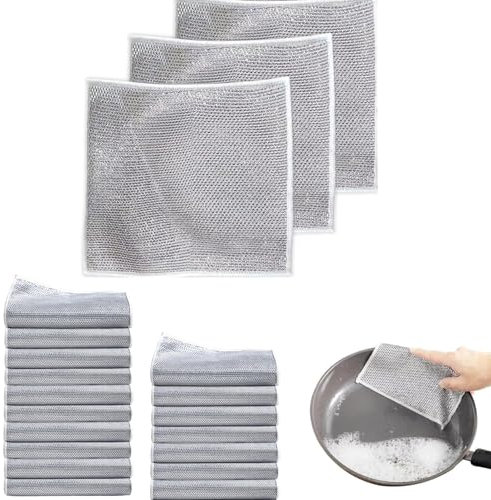 Bodeshis 20 Pcs Double Non Scratch Scourers, 20X20 Cm Smart Scrubs - Non-Scratch Scouring Cloths, Multipurpose Metal Dish Cloths, Smart Scrubs Kitchen Metal Scourer For Scrubbing Dishes, Pots, Sinks