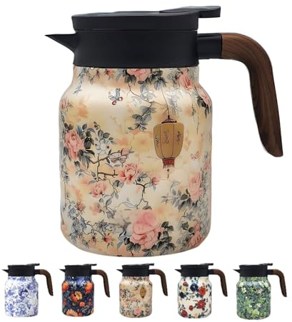 Vintage Pattern Coffee Carafes, 35 Oz/1 Liter - Hot and Cold with Infuser, Perfect for Parties/Home Use (Yellow Flower)