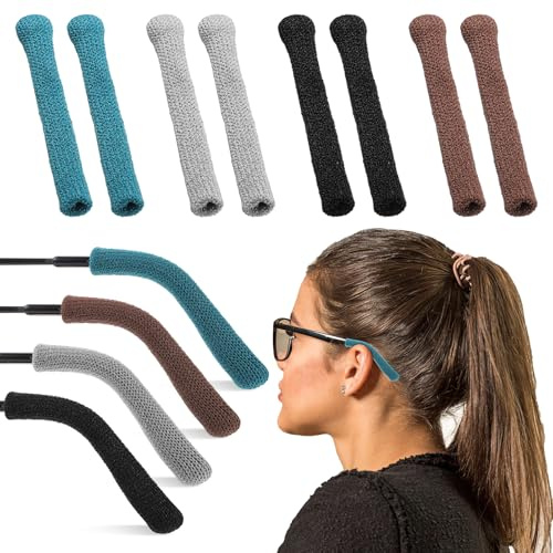 Ptwola 8 Pairs Glasses Ear Cushion Upgrade Soft Anti Slip Knitting Cotton Eye Glass Ear Holder Grippers Non-Slip Eyeglasses Temple Tips Sleeve Retainer for Glasses Sunglasses Eyewear