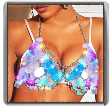 Ushiny Licht auf Pailletten BH Top Led Brust Tops Sommer Strand Top für Frauen