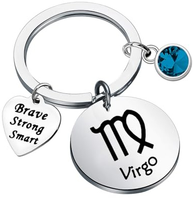 UBBVPKY 12 Zodiac Sign Key Chain Twelve Constellations Key Ring Fashion Birthstone Charm Pendant Horoscope Car Keychains Bag Accessories Gifts for Women Men Birthday Virgo One Size