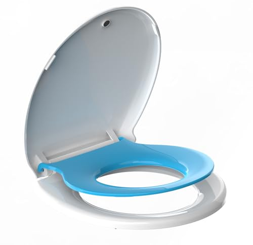 Round Toilet Seat 16.5'' with Toddler Seat Built in, Potty Training Toilet Seat Round Fits Both Adult and Child, Slow Close With Magnets- Round,No Slapping,Easy Installation,Safe PP Material,Blue