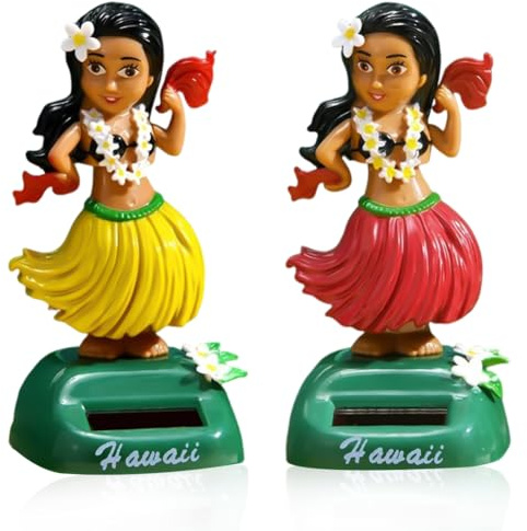2PCS Wackelfigur Auto Lustig Hawaii Hula,Hawaii Erwachsene Figur Auto-Armaturenbrett Ornamente Puppe Auto Schwingenden Kopfschütteln Spielzeug Dekor Für Die Fensterbank,Büro,Schreibtisch,Auto