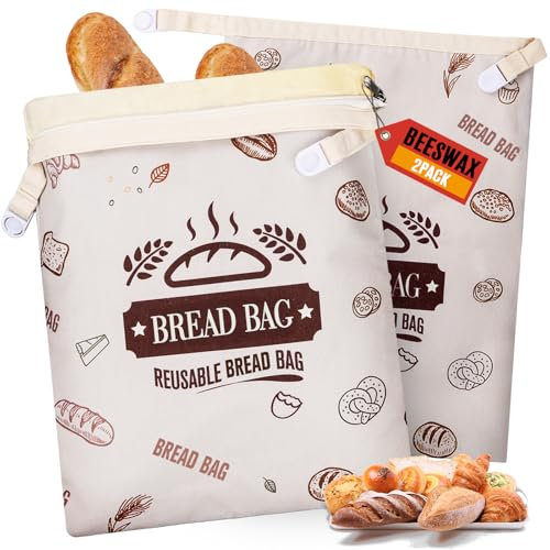 WGJJ 2 Packs Reusable Beeswax Bread Bags for Homemade Sourdough Bread,Keep Your Loaf Fresh, Extra Large and Easy to Clean Cotton Storage Bag 16.5x13 Inch
