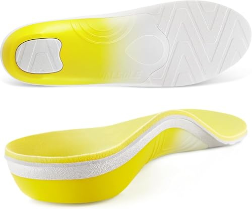 VALSOLE Heavy Duty Support Plantar Fasciitis Insoles - Arch Support Insoles for Flat Feet, Foot Supportive Orthotic Shoe Insert with Cushioning, Metatarsalgia Insoles Shoe Inserts - Yellow 11