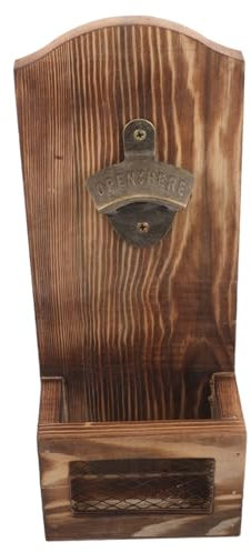 INOOMP Abridor De Botellas Vintage De Pared: Abridor De Cerveza Rústico De Madera Con Recogedor De Tapas Integrado Para Bar, Cafetería, Restaurante, Vino, Fiesta, Hogar, Cocina,