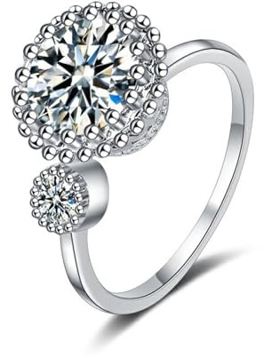 Epinki 9 Karat Weiß Gold Au375 Trauringe, Klassiker Verlobungsring mit Labor Erstellt Diamant, 9K Gold Ring Echt Goldschmuck, Silber, Gr.47-65