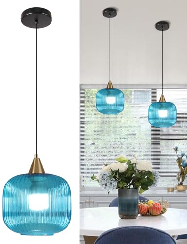 bomiel Blaues Rillenglas Pendelleuchte Ø20cm