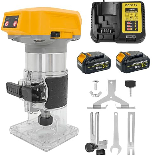 Cordless Hand Router Tool for Dewalt 18V 2 x 5.5AH Battery, 1/4 Shank Router Bits,Brushless Palm Router Trimmer,6 Variable Speed, for Woodworking