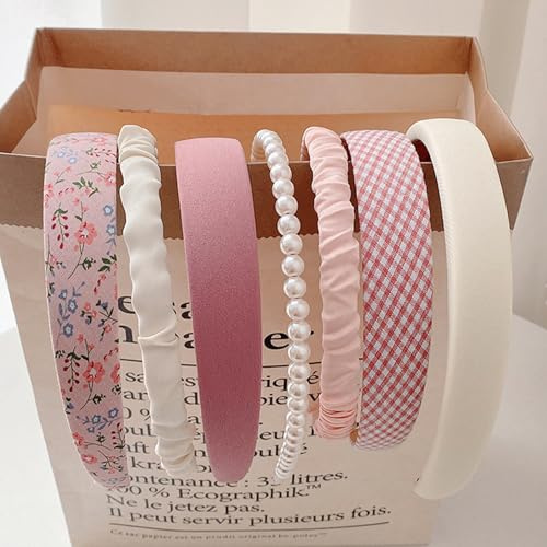 Teouuas 7 Stück Haarreifen Mädchen, Haarreifen Set Damen, Verschiedene Modelle, Perlen Stirnbänder, Stirnbänd Kunststoff Haarreif Stirnbänder, für Mädchen Damen Haarschmuck (Rosa)