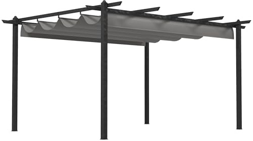 Outsunny 4 x 3(m) Aluminium Outdoor Pergola with Retractable Roof, Outdoor Gazebo Canopy Shelter with Grommet Holes for Patio, Garden, Lawn (Grey)