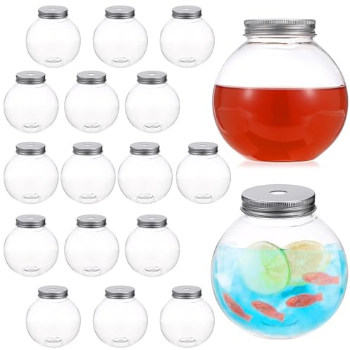 SUMTree 18 Pack Plastic Fish Bowl for Drinks, 16.9 oz Clear Spherical Bulb Cups Plastic Drinking Cups Punch Bowls for Corktail, Juice, Wine, Tea, Milk, Candy at Party Decorations, Carnival Games, Bars
