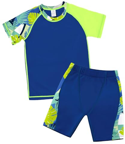 ANGEL CITIZ Ensemble Maillot de Bain Enfant Garçon Fille 2 Pièces Anti UV UPF 50+ T-Shirt + Short de Bain Protection Solaire Costume de Bain pour Piscine Plage Natation 98-140