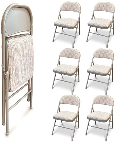JupiterJX Deluxe Fabric Padded with Heavy Duty Steel Metal Frame, Back Rest Folding Chairs For Office Garden Computer Desk Foldable Chair With Cushioned Pad Seat Set Of 6