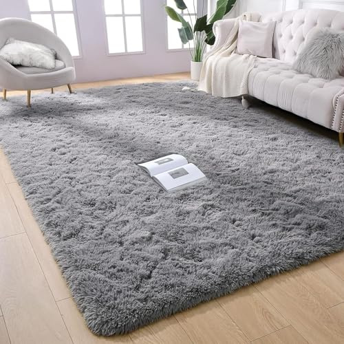 ANJIAJIE Tappeto Salotto Pelo Alto Morbido 85 x 150 cm con Fondo Antiscivolo, Super Morbido Camera da Letto per Soggiorno e Camera da Letto, Grigio
