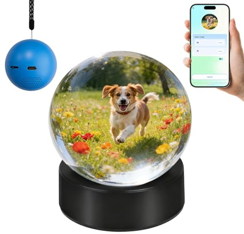Personalisierte Video Kugel, 7 cm, Zwei Vorführungsmodell, Kristallkugel mit LED-Licht für Unvergessliche Anlässe, Kompatibel mit WLAN, Dekorative Erinnerungsgeschenke, USB-C(blau)