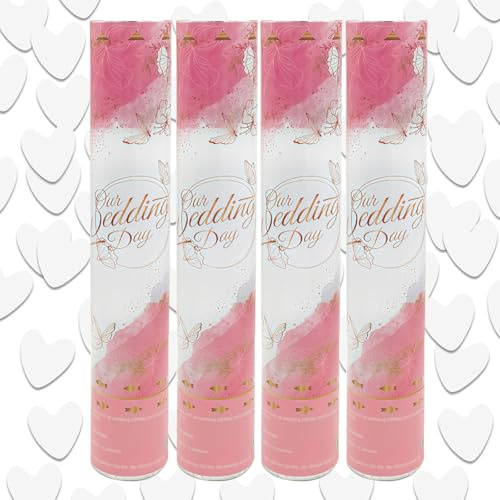 4 Pieces Confetti Cannons White Heart Paper Confetti Shooters Pop 30cm Large Party Poppers Romantic Heart Wedding Cannon Confetti for Proposal Wedding Valentine's Day Anniversary Birthday Party Cannon