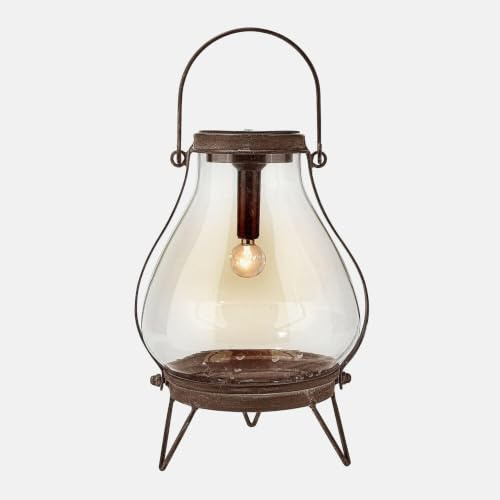 Loberon Solar-Laterne Scarron - Nostalgische Rost-Optik - Kabellos - Vintage-Flair - Antik-Finish - Gartenbeleuchtung - Dekoration - Eisen - Glas, antikbraun