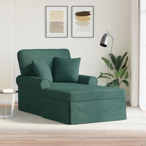 Pyvara Chaiselong mörkgrönt tyg med kjol och kudde 3-delad ergonomisk relaxstol med stoppning, armstöd och fotstöd för vardagsrum sovrum kontor läshörna lounge inomhus