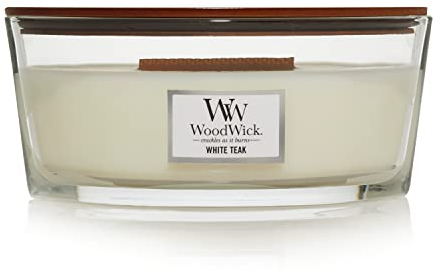 Woodwick Ellipse Candela Profumata Con Stoppino Scoppiettante, Teak Bianco, Fino A 50 Ore, Bianco (White Teak), Large