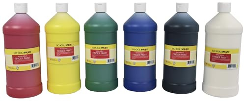 School Smart Washable Finger Paints, 32 Ounces Each, Assorted Primary Colors, Set of 6