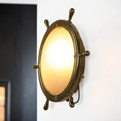 Licht-Erlebnisse Wandlampe Messing Glas Steuerrad Ø32cm Maritim außergewöhnlich ATLANTICO Flur Treppenhaus Bad