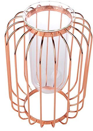 Laterne Rosegold Nordic Schmiedeeisen Vase Laterne-förmigen Blumenvase Glasröhre Gold Metalldraht Kerzenhalter für Hochzeit Dekoration