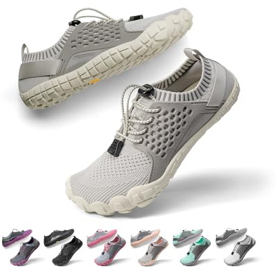 NORTIV 8 Womens Barefoot Water Sports Shoes - Outdoor Athletic Pool Swim Hiking Aqua Shoes, Beige/Light/Grey - 10 (Treklady-2)