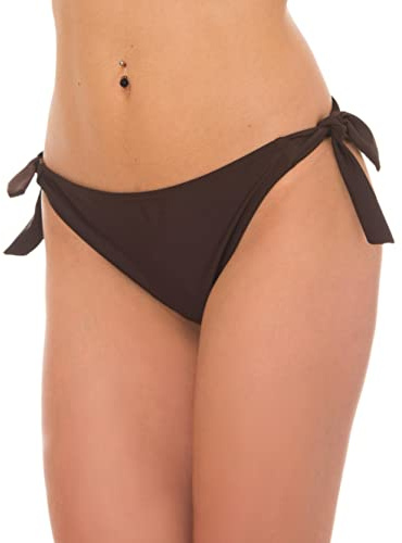 Aquarti Slip Costume Donna con Lacci Laterali – Slip Bikini Donna Vita Bassa in Tinta Unita, Marrone, 42