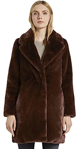 TOM TAILOR Damen Kunstpelzmantel Faux Fur, 23774 - Shaved Choco Brown, L