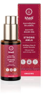 khadi STRONG AMLA Aceite capilar ayurvédico, favorece el crecimiento del cabello, previene la caída y las canas, fortalece las raíces del cabello, 100% vegano y sin siliconas, cosmética natural, 50ml
