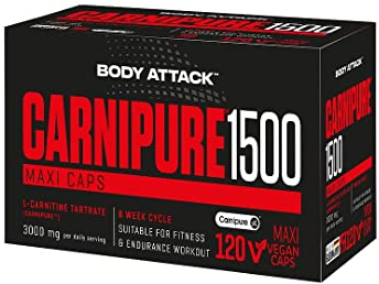 Body Attack Carnipure™ 1500, 120 Kapseln - patentiertes, reines & hochdosiertes L-Carnitin, Maxi Caps, Laborgeprüfte Premium-Qualität, Made in Germany