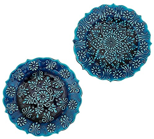 Ayennur Turkish Decorative Plate Set of 2-7.08''(18 cm) Handmade Ceramic Ornament for Home Hanging Wall Decor