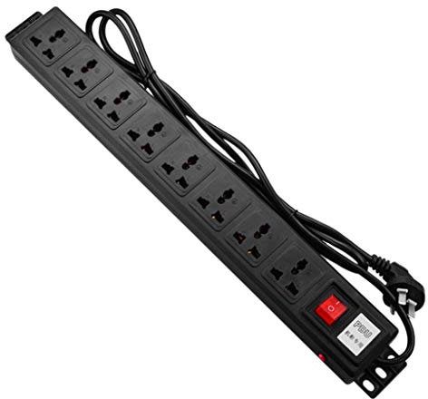 MINGSTORE 1U PDU 8 Outlet Metal Power Strip Surge Protector with Long Extension Cord 250V 10A 2500W for 19 inch Server Rack Power Distribution Unit