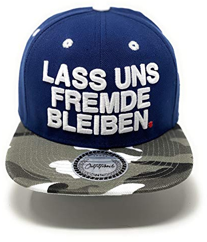 Outfitfabrik Snapback Cap Lass Uns Fremde bleiben in blau mit 3D-Stick in weiß, Schirm in schneecamouflage (Provokation, Statement), One Size, verstellbar