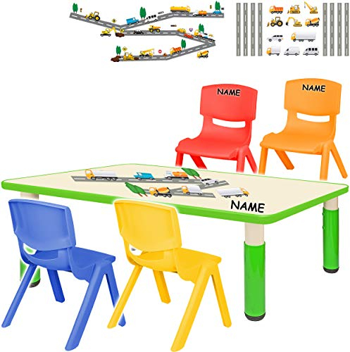alles-meine.de GmbH Sitzgruppe für Kinder - Tisch + 4 Kinderstühle - Größen & Motiv & Farbwahl - Auto & Fahrzeuge Baustelle/grün - inkl. Name - höhenverstellbar - 1 bis 8 Jahre..