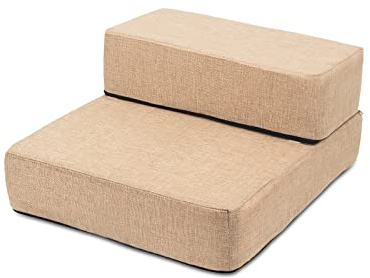 Galatée Hundetreppe, Waschbare Und Abnehmbare Haustierrampe Mit Reißverschlussabdeckung, Hundestufen Für Bett Und Sofa, Haustiertreppe Mit Rutschfester Unterseite(2 Stockwerke Treppen, Khaki)