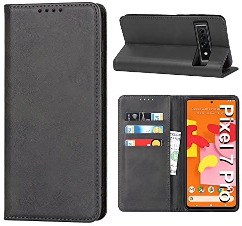 Vaki Handyhülle für Google Pixel 7 Pro, Leder Wallet Schutzhülle Mit Kartenfach, Standfunktion, Stoßfest, Klapphülle für 5G 6.7 Flip Case Cover (Schwarz)