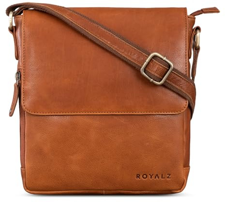 ROYALZ Cleveland Vintage Leder Umhängetasche Herren Klein stilvolle Vintage Männer Schultertasche aus Echtleder;Farbe:Schwarz
