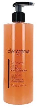 Blancrème gel doccia per uomini e donne XL 400ml - Fragola e Melograno. Gel doccia con il 97.4% di ingredienti di origine naturale con melograno e olio di cocco, estratto di fragola.