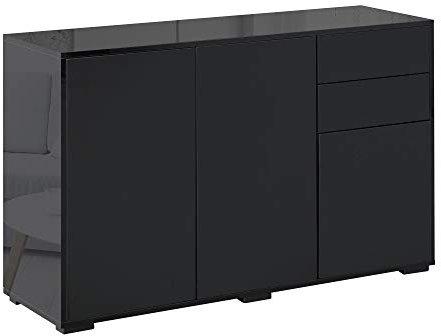 HOMCOM Mobiletto Multiuso Nero con 2 Cassetti e 2 Armadietti ad Apertura a Pressione, 117x36x74cm