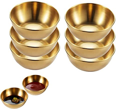 YANJIY Lot de 6 bols pour épices et plongée, mini assiettes en acier inoxydable, dorées pour servir des sauces et des vinaigres