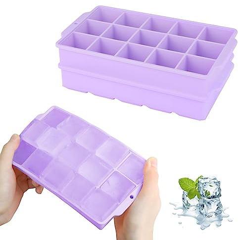 JOPHEK Eiswürfelform, 2 Stück 30 Fach Silikon Eiswürfelschale, Große Quadratische Eiswürfel 3.5cm für Cocktails Whisky Wein Obst Fruchtpürees Eiscreme Eistee (Violett+Violett)