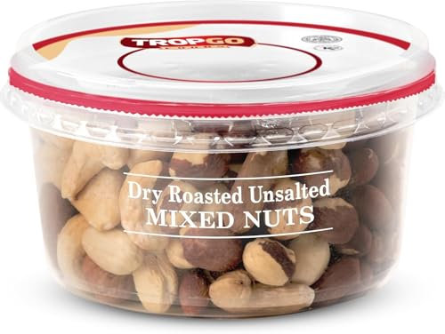 Tropgo Dry Roasted Unsalted Mixed Nuts 190g - Nuts in Resealable and Recyclable Tub - Wholesome Trail Mix with Fibre, Protein, and Essential Minerals - Healthy Snacks for All Ages