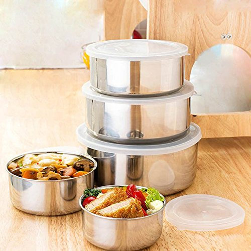 5PCS Edelstahl Rührschüssel Set mit Deckel-Home Kitchen Food Container Storage Mixing Bowl Gemüse Waschschüssel-280ml+450ml+730ml+1080ml+1580ml