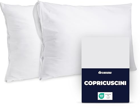 Dreamzie Copri Cuscino Letto 50x75 cm - Set 2 Copricuscino Impermeabile con Cerniera - Antiacaro, Oeko-Tex - Lavabile a 90°C